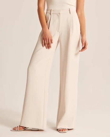 Joycelyn - Getailleerde broek met wijde pijpen in beige