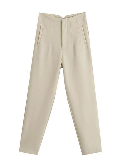 Damesbroek met hoge taille en vlechtwerk