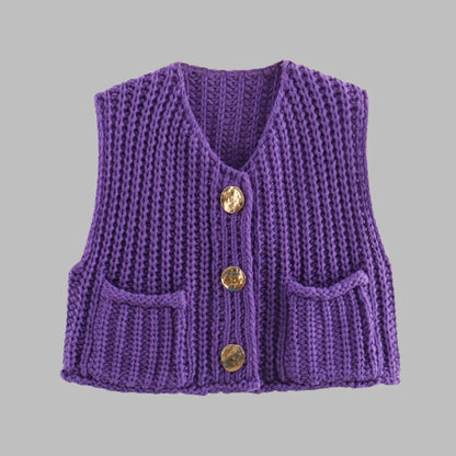 Alida Kort Vest | Gebreid damesvest met gouden knopen