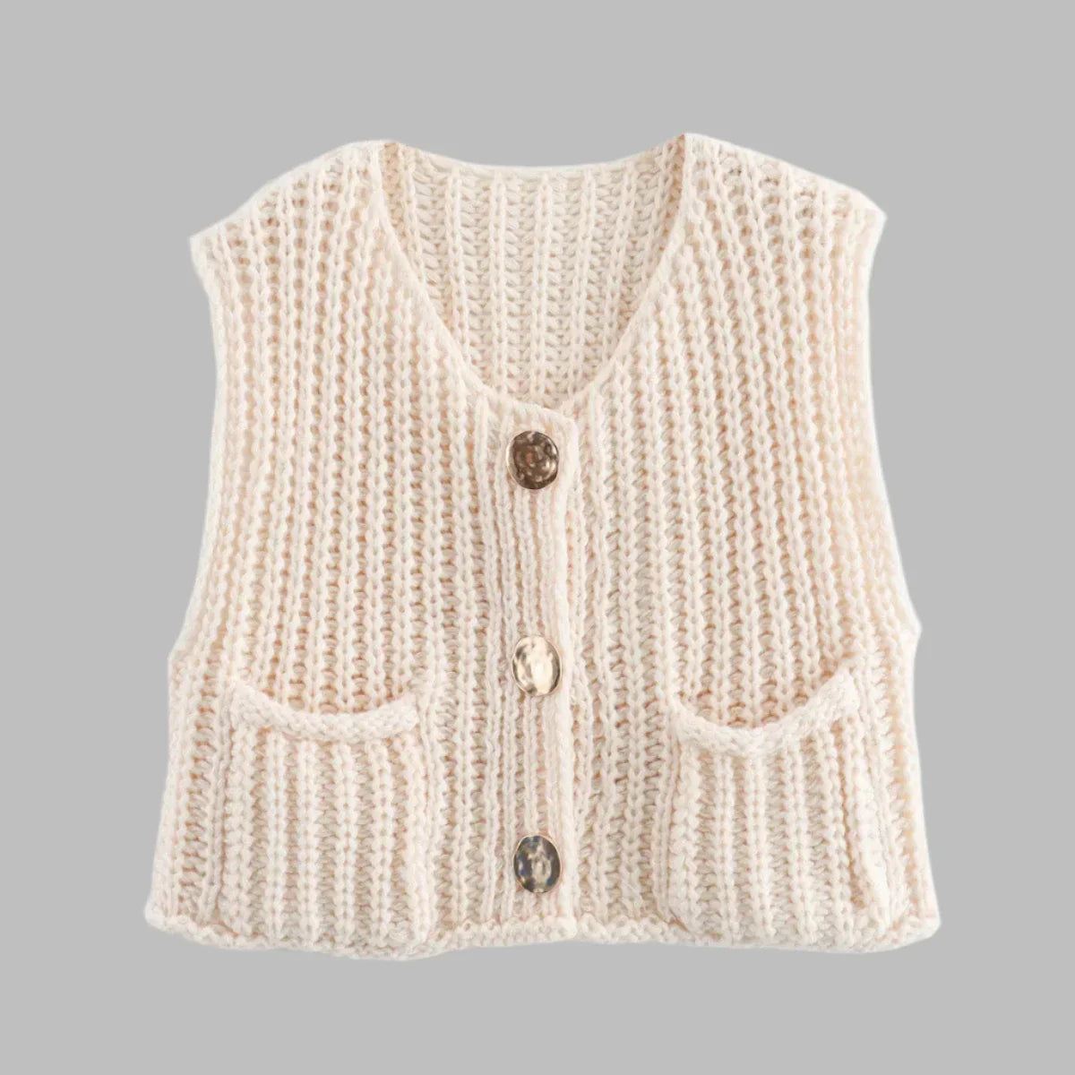 Alida Kort Vest | Gebreid damesvest met gouden knopen