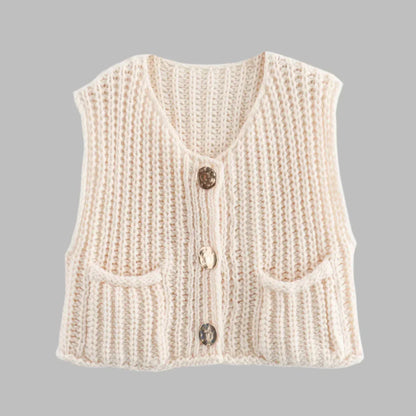 Alida Kort Vest | Gebreid damesvest met gouden knopen