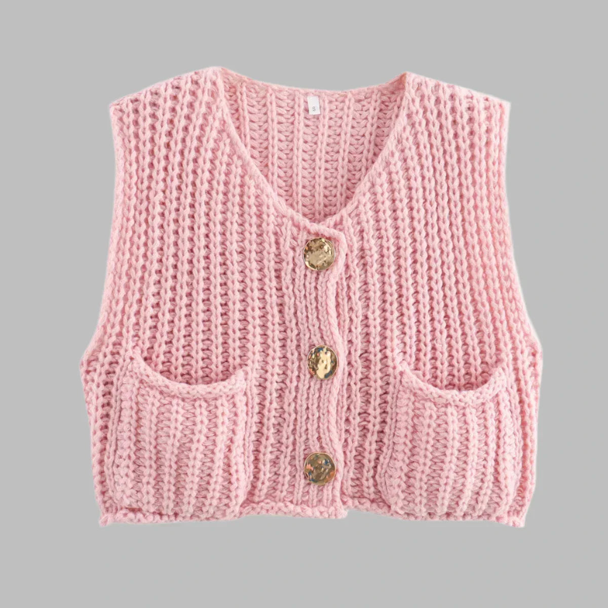 Alida Kort Vest | Gebreid damesvest met gouden knopen