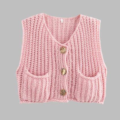 Alida Kort Vest | Gebreid damesvest met gouden knopen