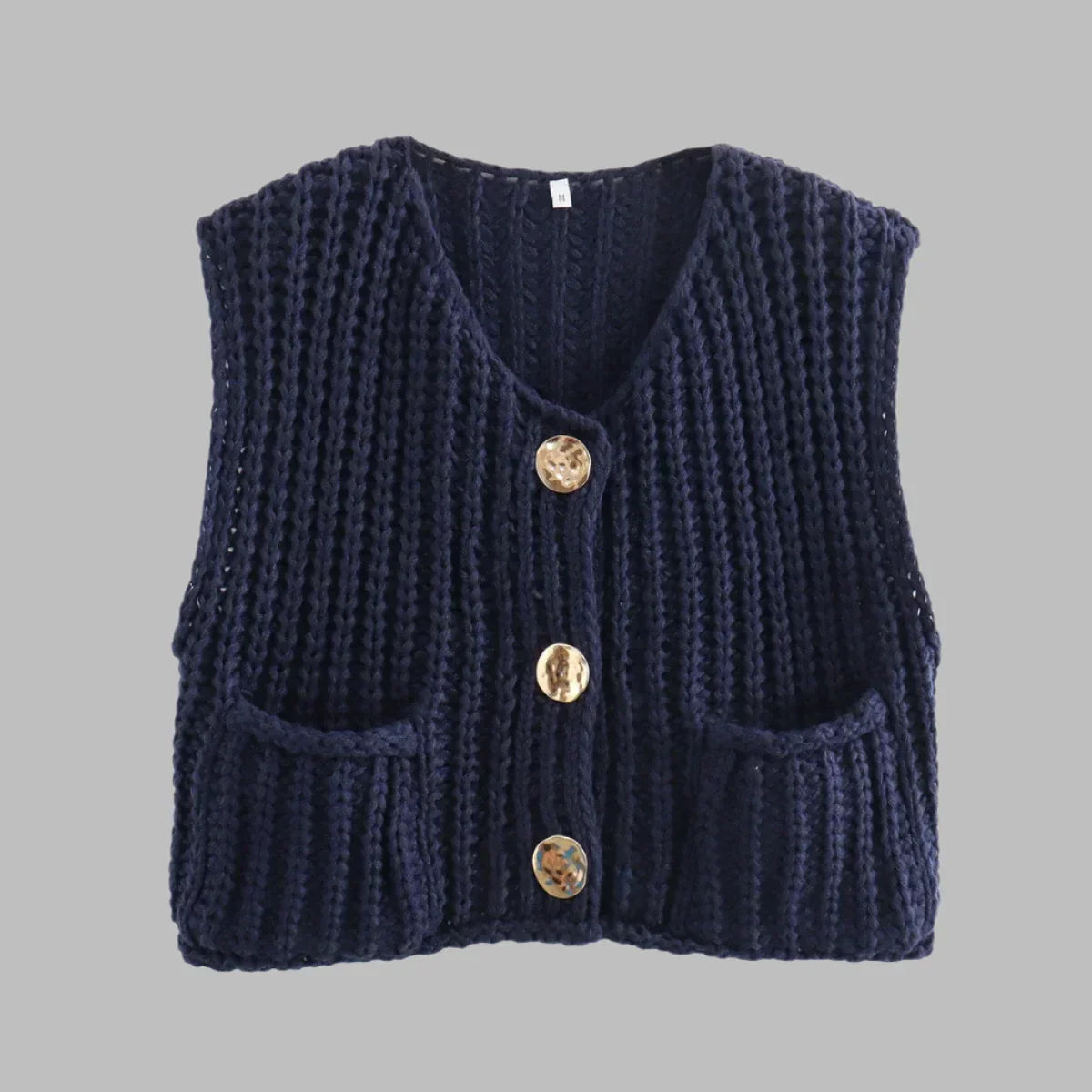 Alida Kort Vest | Gebreid damesvest met gouden knopen