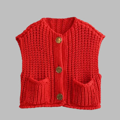 Alida Kort Vest | Gebreid damesvest met gouden knopen