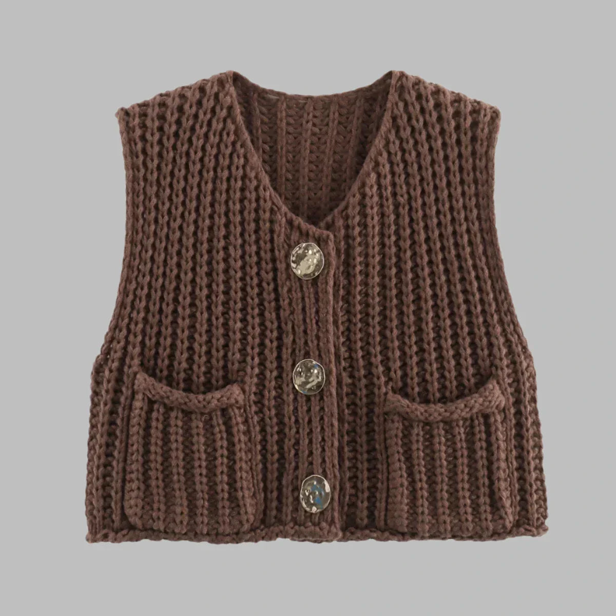 Alida Kort Vest | Gebreid damesvest met gouden knopen