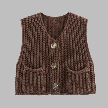 Alida Kort Vest | Gebreid damesvest met gouden knopen