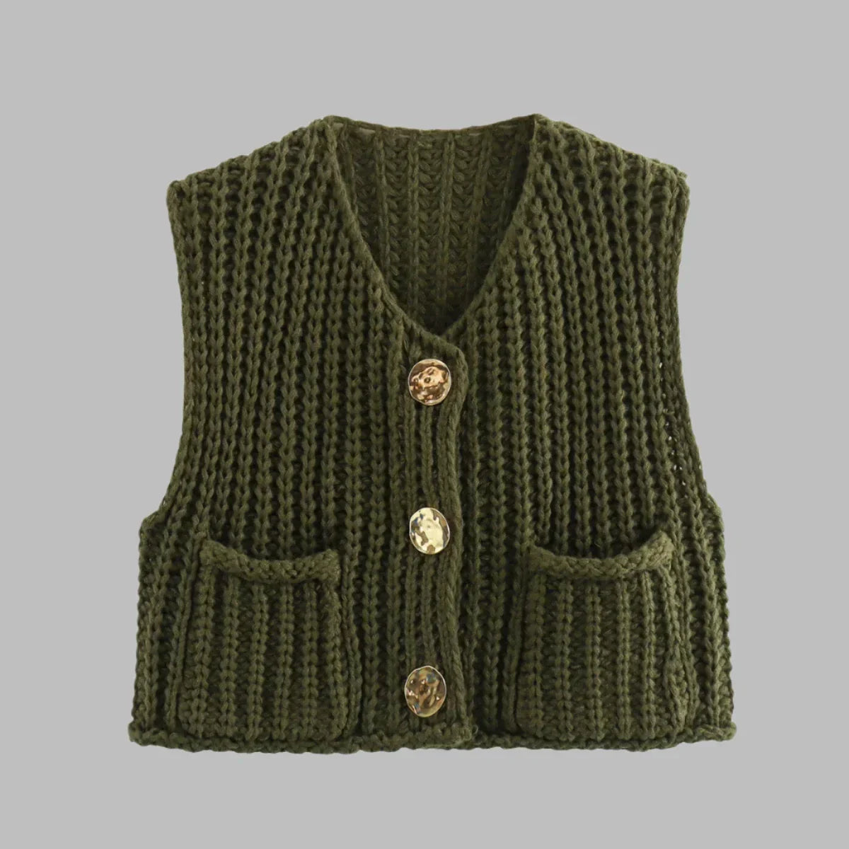 Alida Kort Vest | Gebreid damesvest met gouden knopen