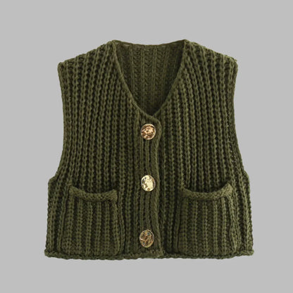 Alida Kort Vest | Gebreid damesvest met gouden knopen