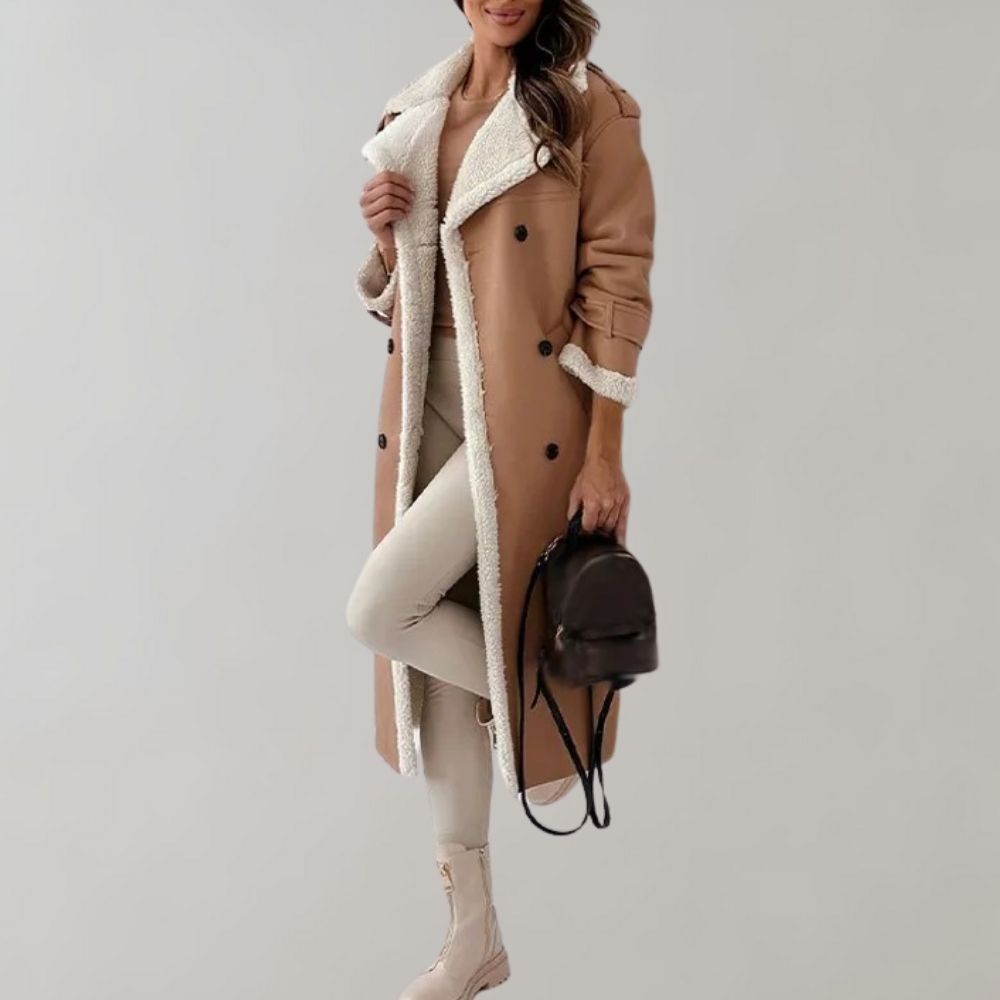 Annele Dekker Mantel | Lange leren winterjas met fleece voering voor dames