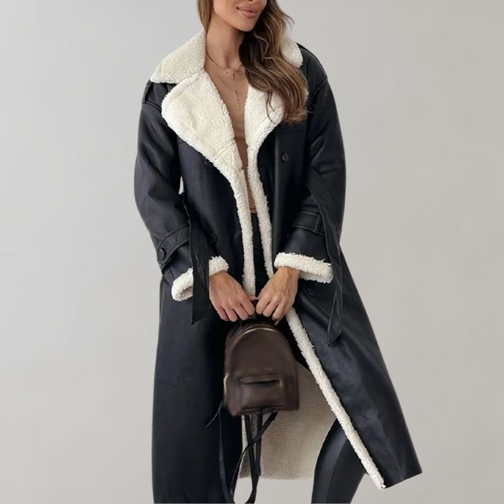 Annele Dekker Mantel | Lange leren winterjas met fleece voering voor dames