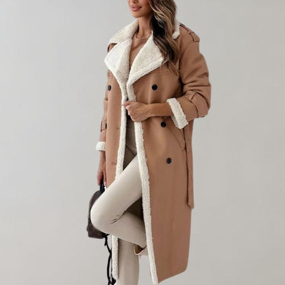 Annele Dekker Mantel | Lange leren winterjas met fleece voering voor dames