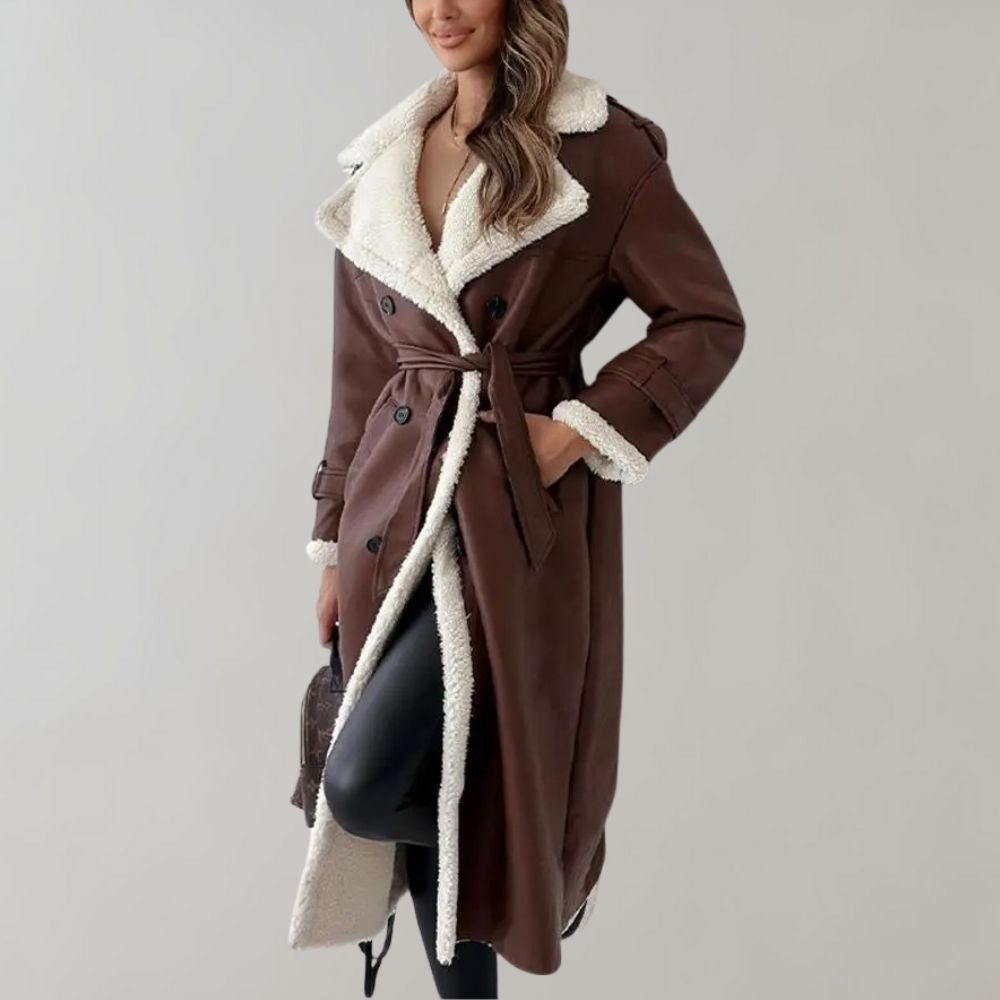 Annele Dekker Mantel | Lange leren winterjas met fleece voering voor dames
