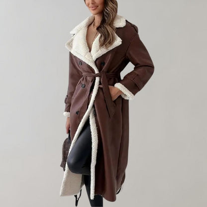 Annele Dekker Mantel | Lange leren winterjas met fleece voering voor dames