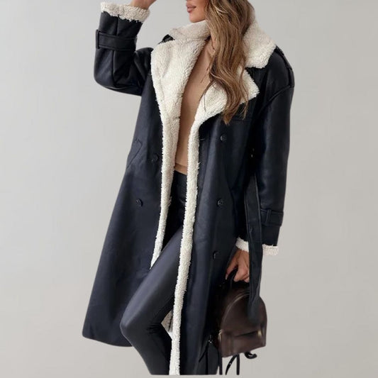Annele Dekker Mantel | Lange leren winterjas met fleece voering voor dames