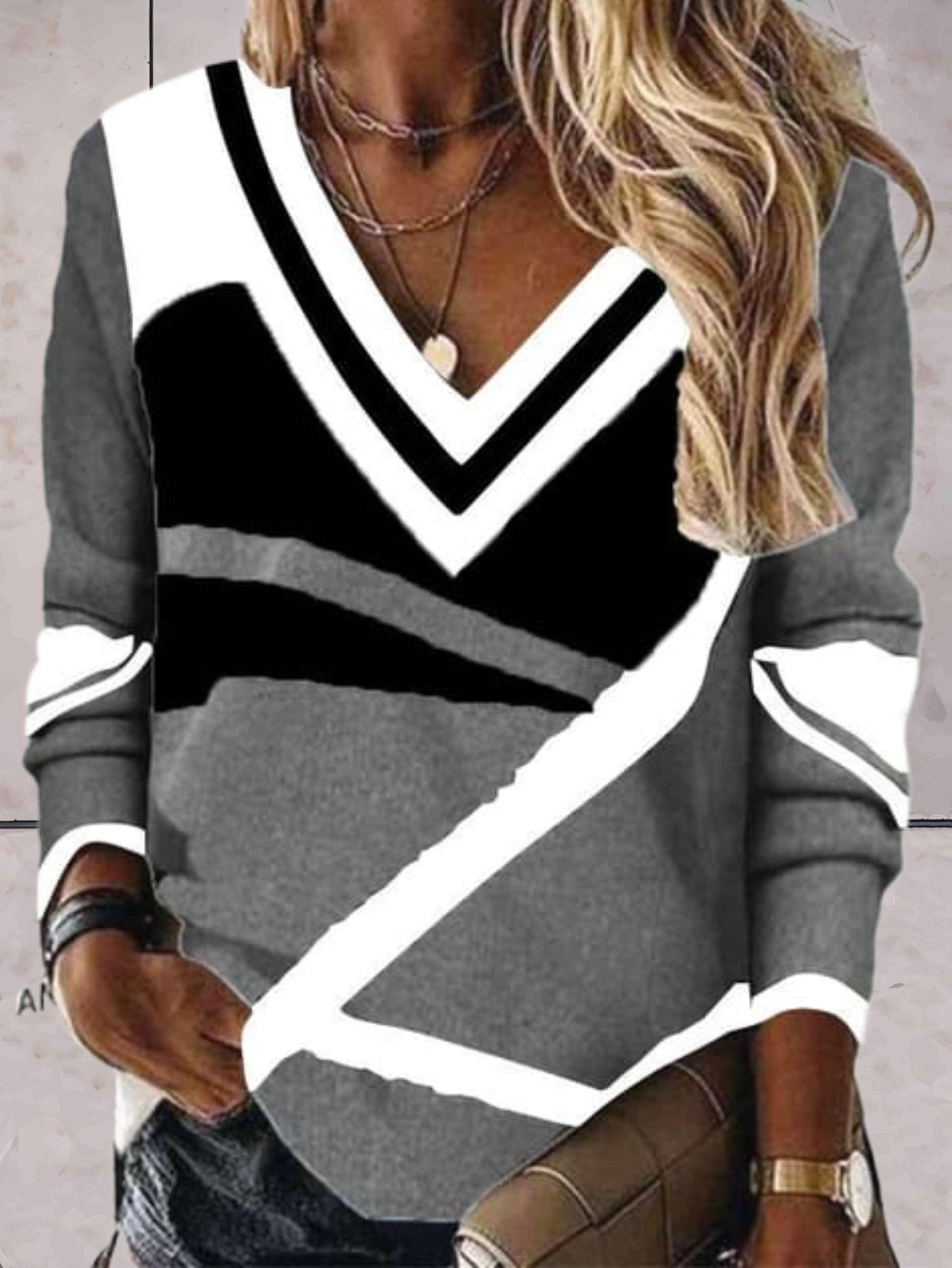 Lette | Kleurcontrasterende pullover met V-hals voor casual wear