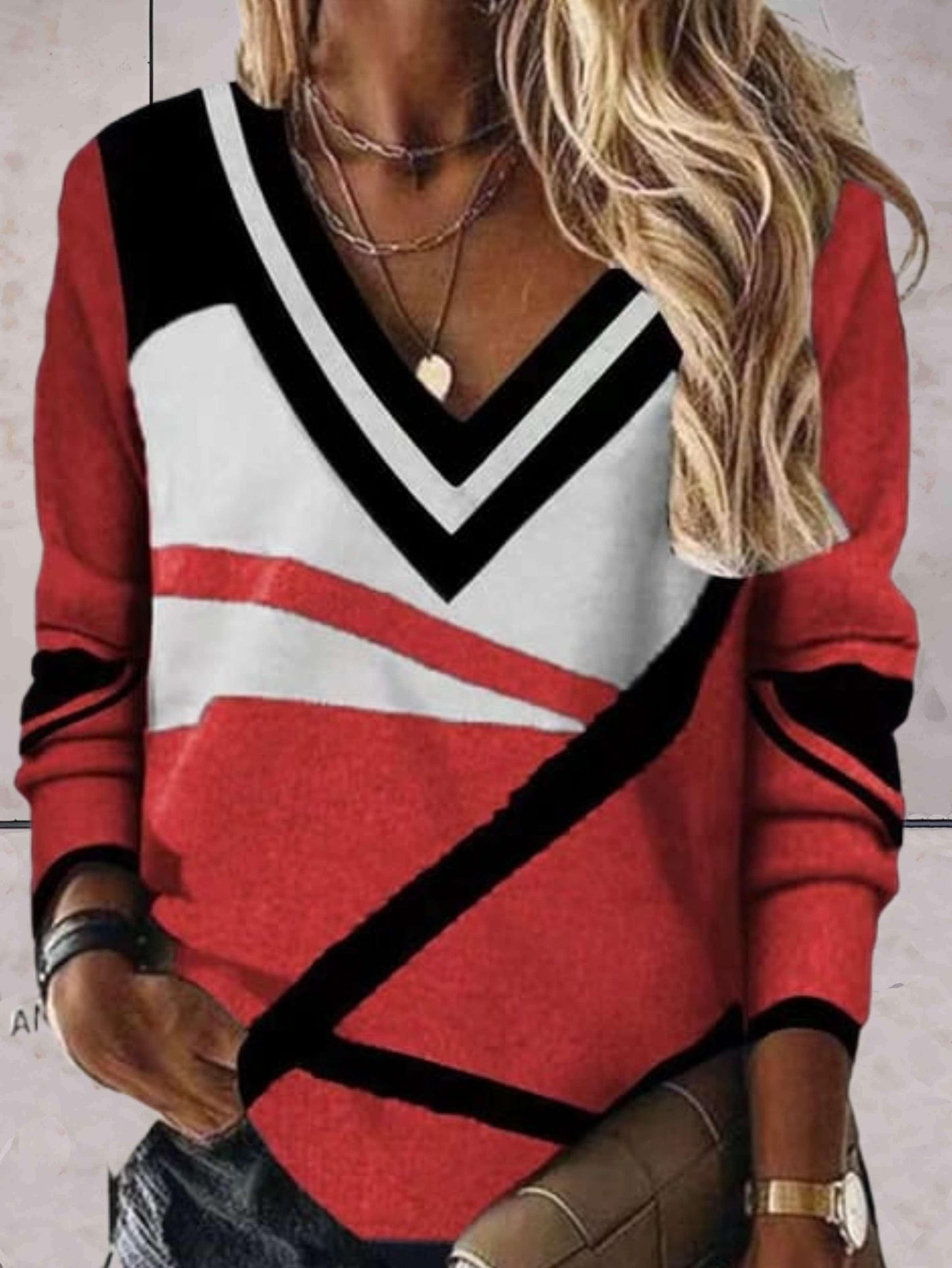 Lette | Kleurcontrasterende pullover met V-hals voor casual wear