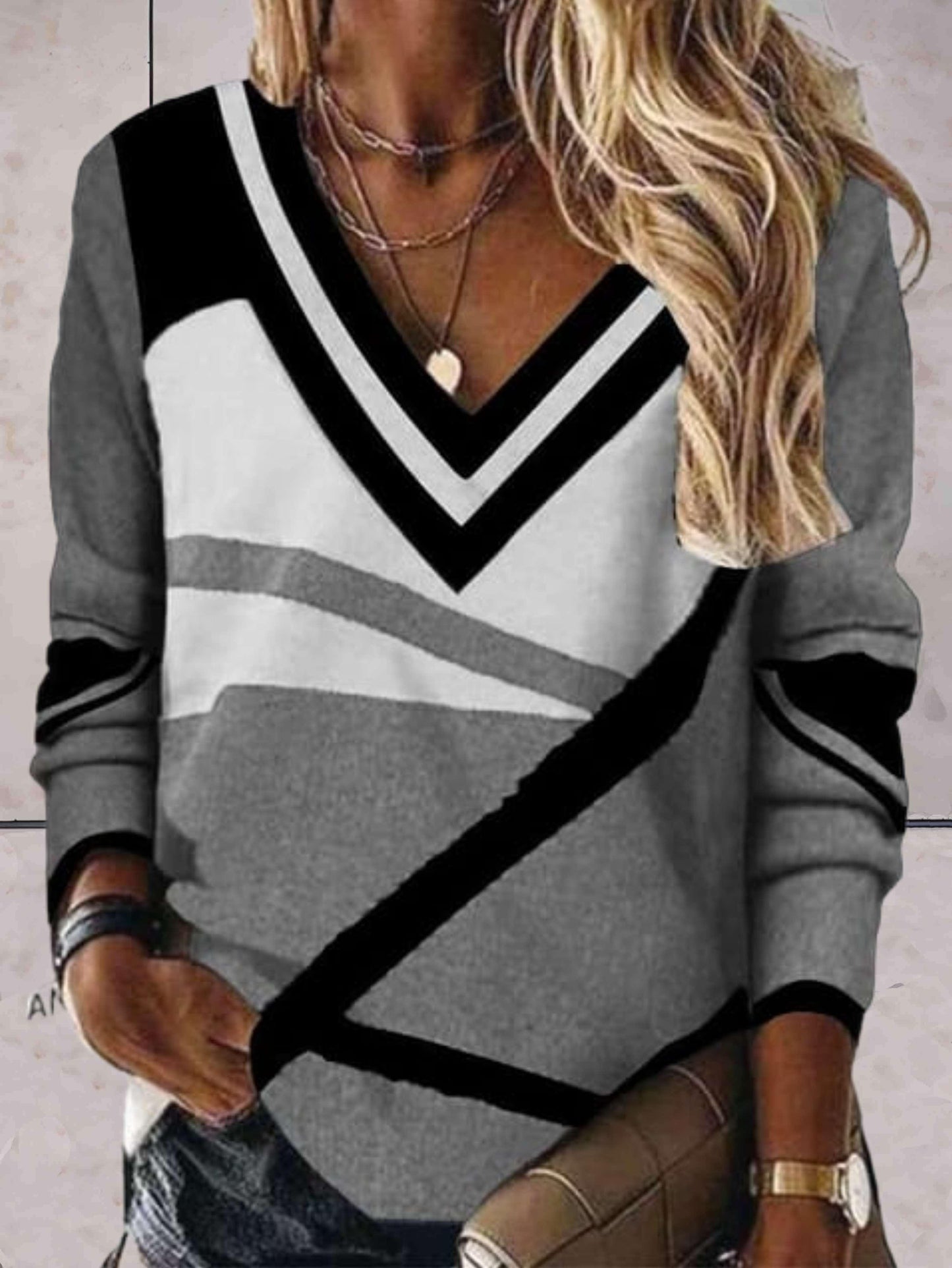 Lette | Kleurcontrasterende pullover met V-hals voor casual wear