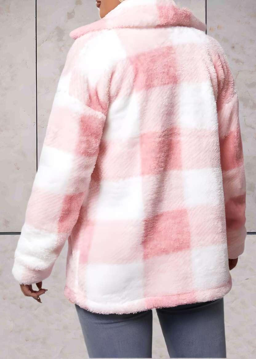 Lexie - Lang imitatieruitjesmodel met jack met grote kraag