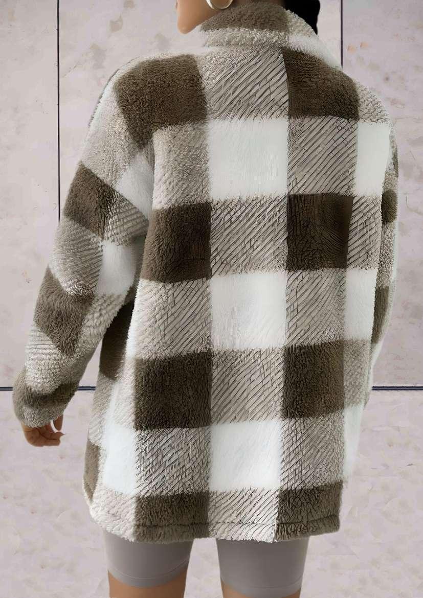 Lexie - Lang imitatieruitjesmodel met jack met grote kraag