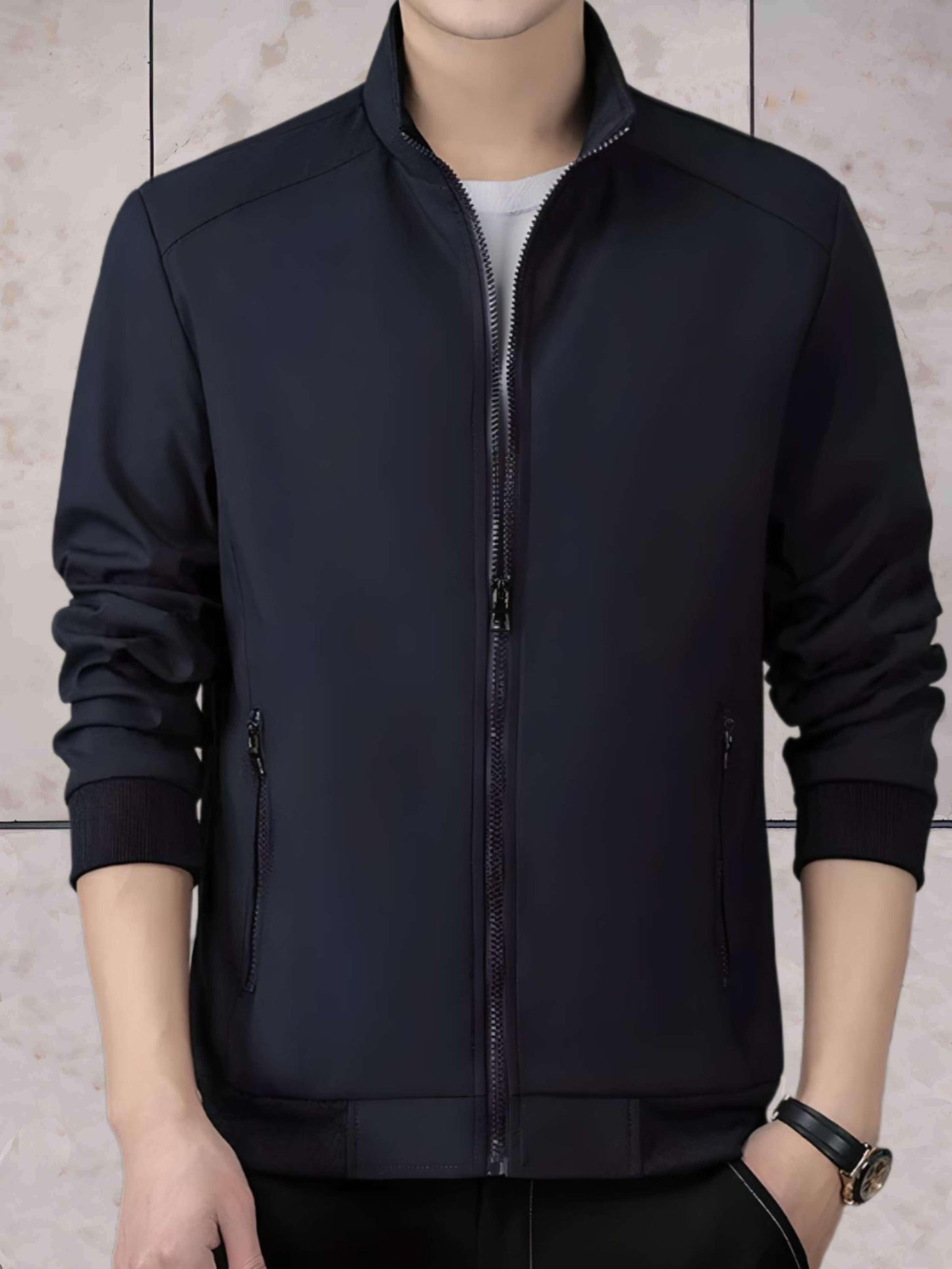 Liam - nonchalant polyester jack met opstaande kraag en ritssluiting over de hele lengte