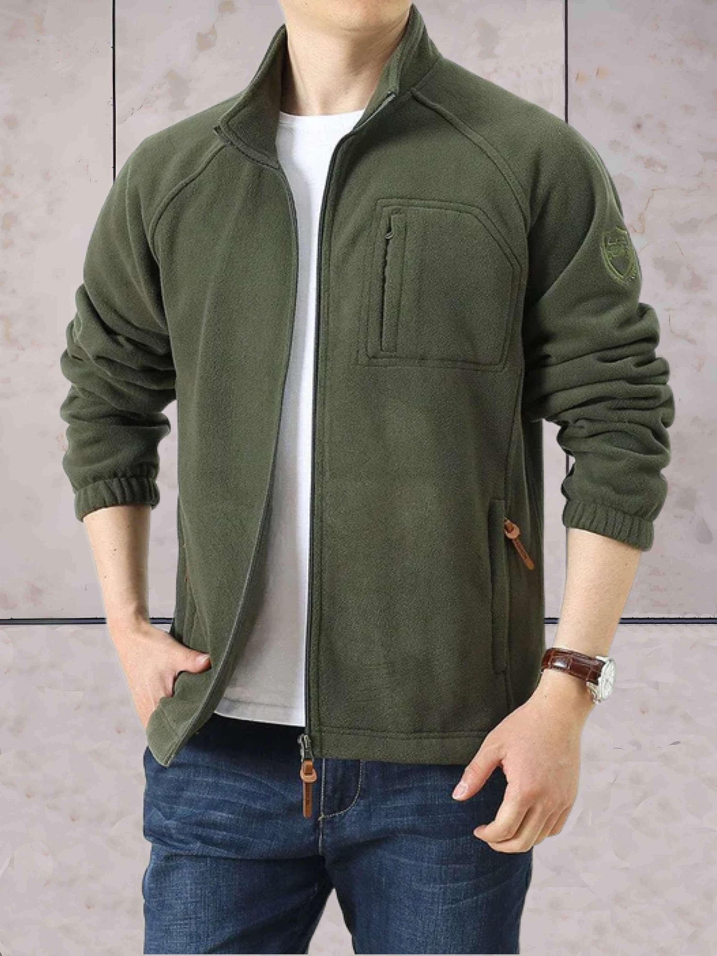 Mark - casual fleecejack met opstaande kraag, zakken en volledige ritssluiting