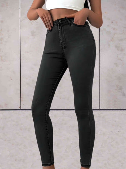 Mila - High-waisted nauwsluitende denim jeans enkel lengte