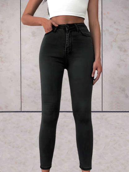 Mila - High-waisted nauwsluitende denim jeans enkel lengte