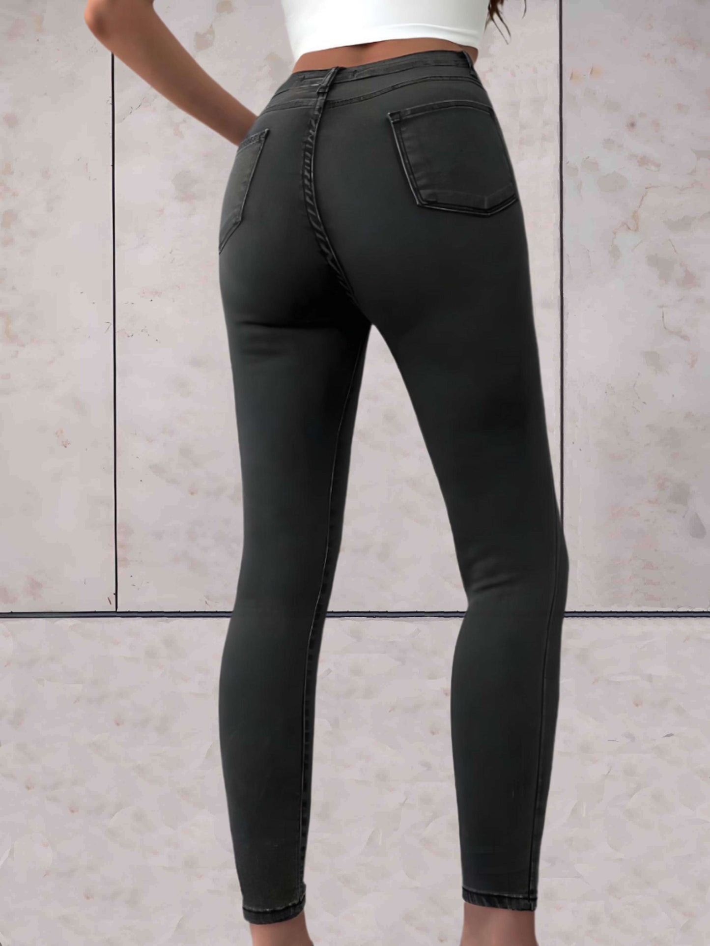 Mila - High-waisted nauwsluitende denim jeans enkel lengte