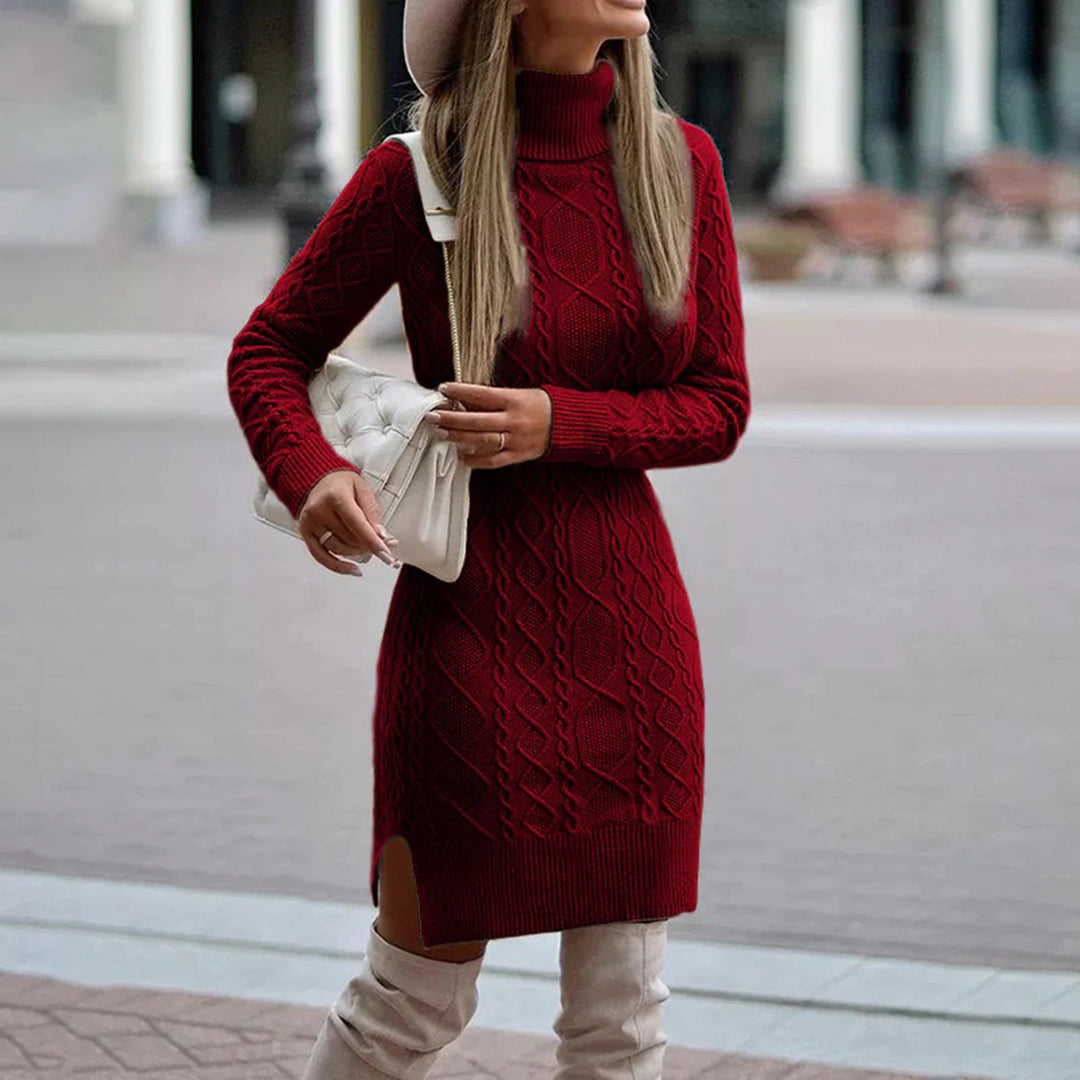 Madelynn - Chique Herfst Lange Chunky Gebreide Jurk met Col voor Vrouwen