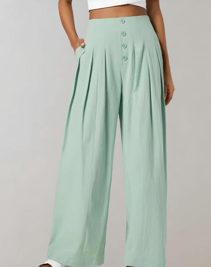 Naomi | Wijde broek met hoge taille, knoopsluiting en zakken