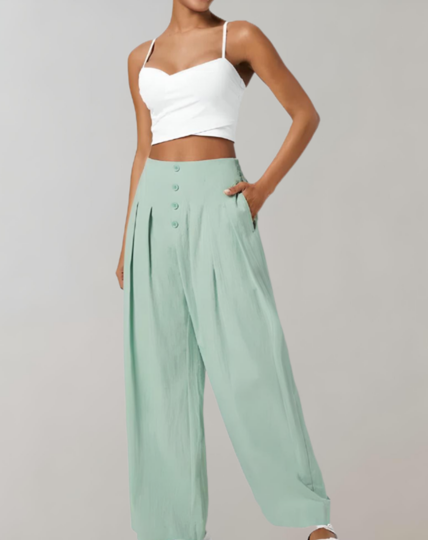 Broek met knoopsluiting en zakken voor dames