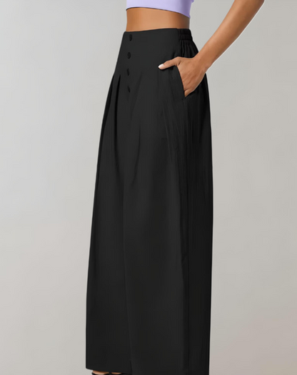 Naomi | Wijde broek met hoge taille, knoopsluiting en zakken