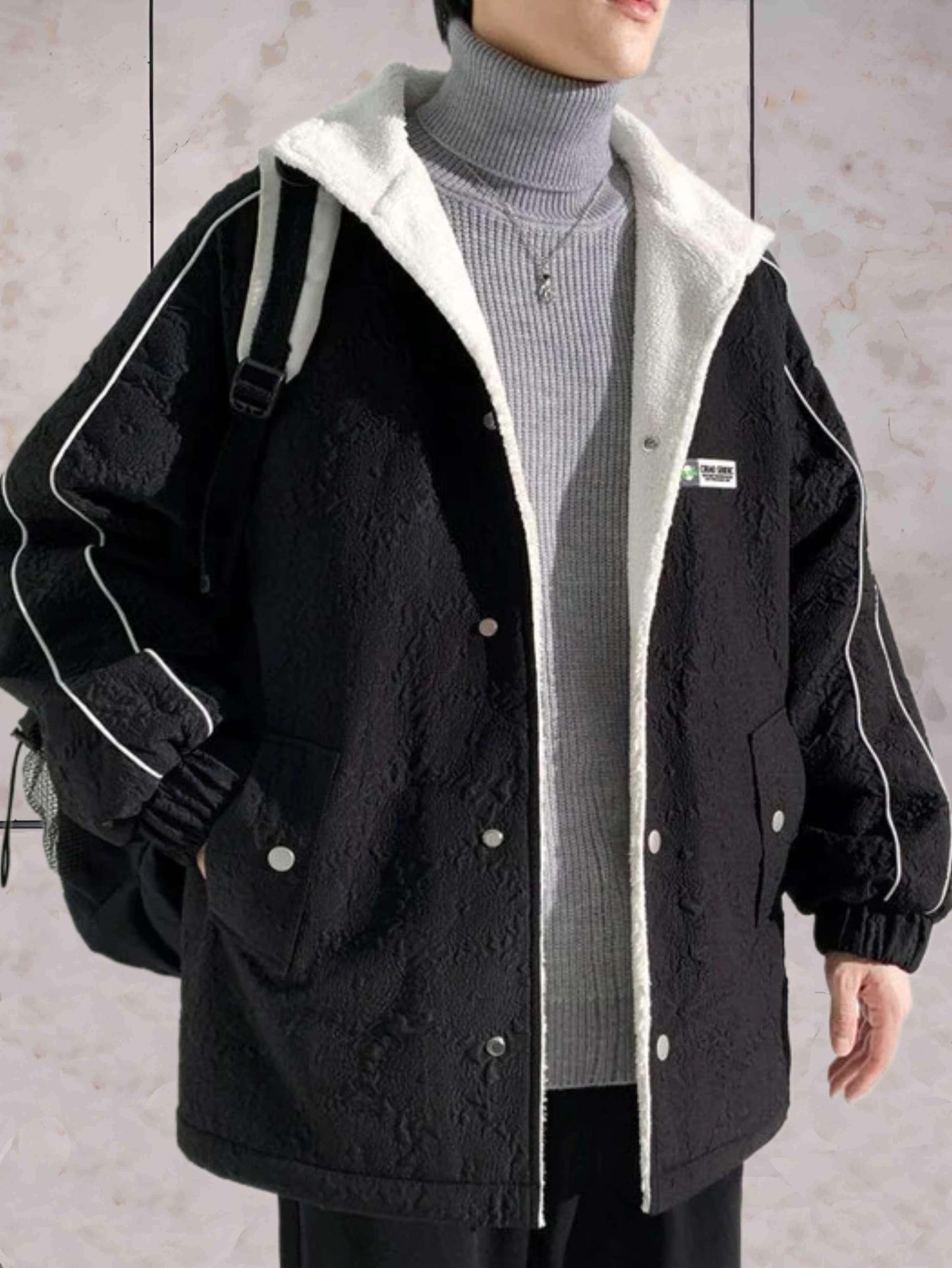 Nathan - warm 2-kleurig fleecejack met zakken en knoopsluiting