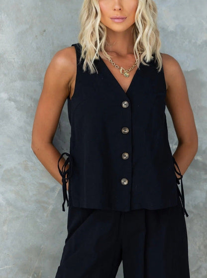 Rita | Casual jumpsuit met mouwloze effen broek met V-hals
