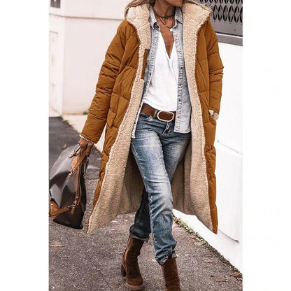 Autri Fleece jas | Omkeerbare sherpa fleece lange puffer jassen met capuchon voor dames