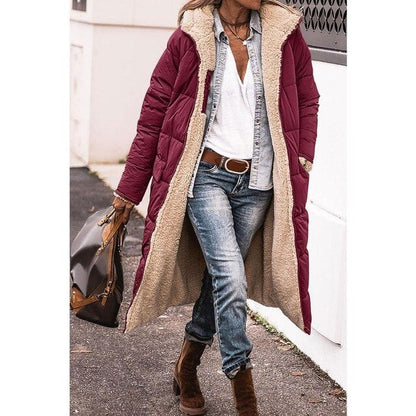 Autri Fleece jas | Omkeerbare sherpa fleece lange puffer jassen met capuchon voor dames