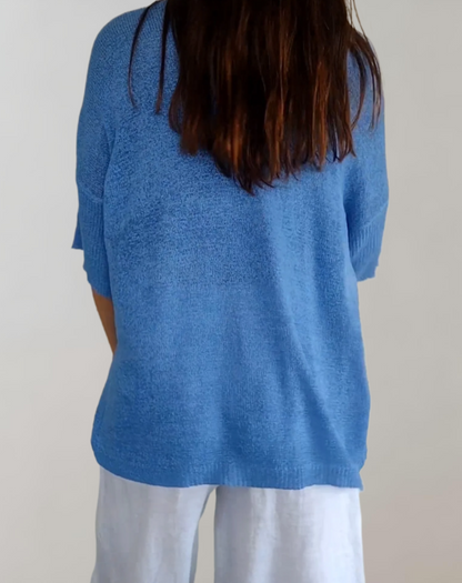 Ophelia | Losvallende gebreide top met V-hals en 3/4 mouwen