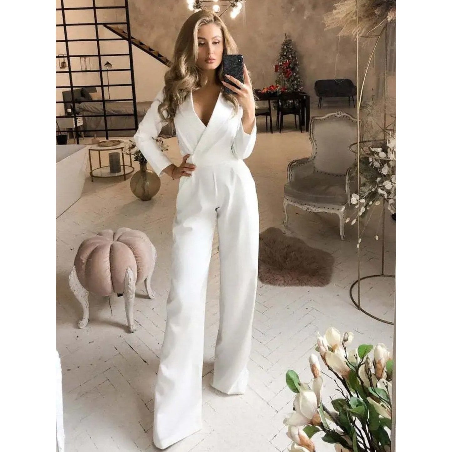 Ezra | Elegante jumpsuit met lange mouwen en v-hals