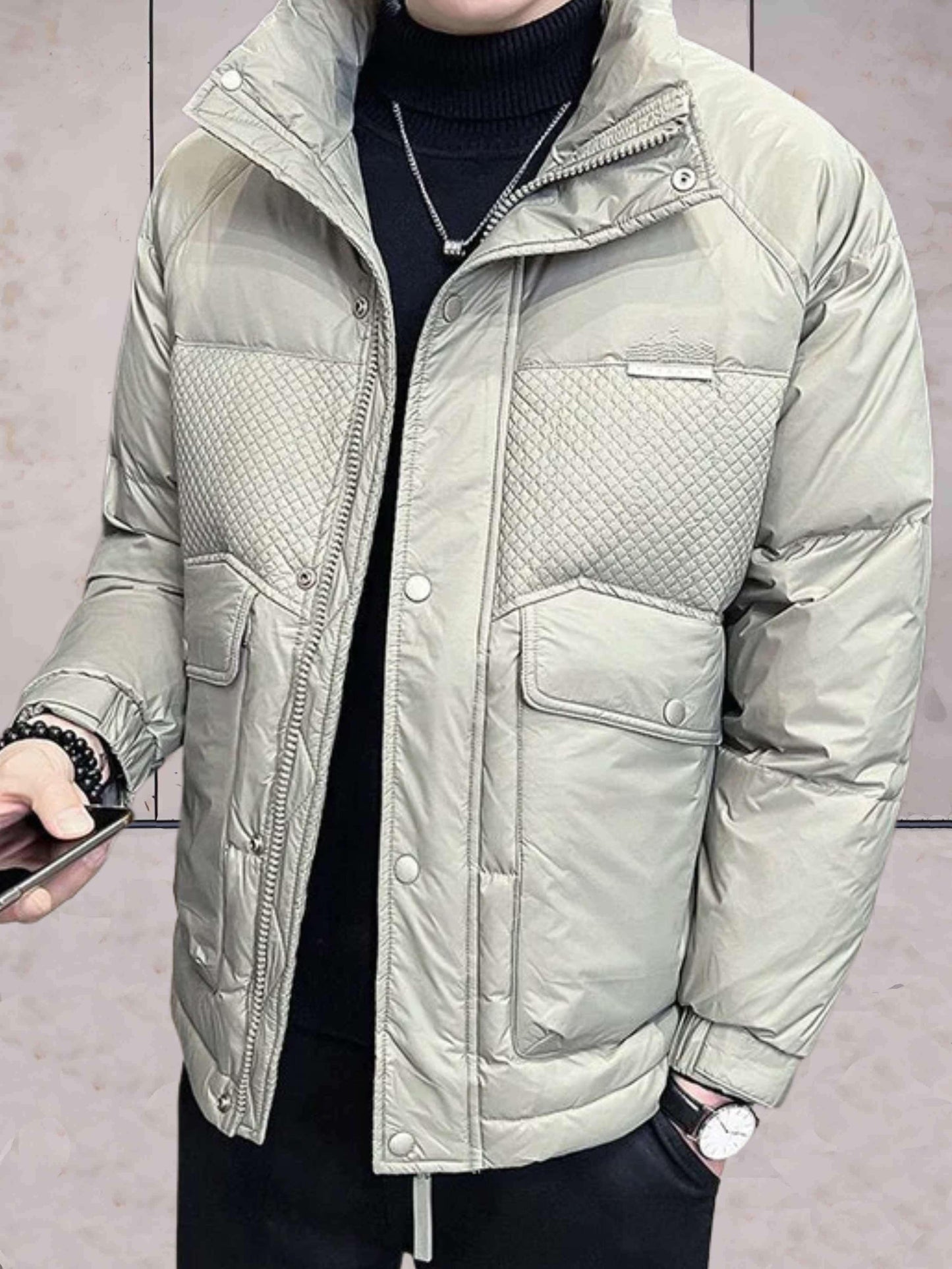 Rody - casual en warm gewatteerd bomberjack met hoge hals, rits en knoopsluiting