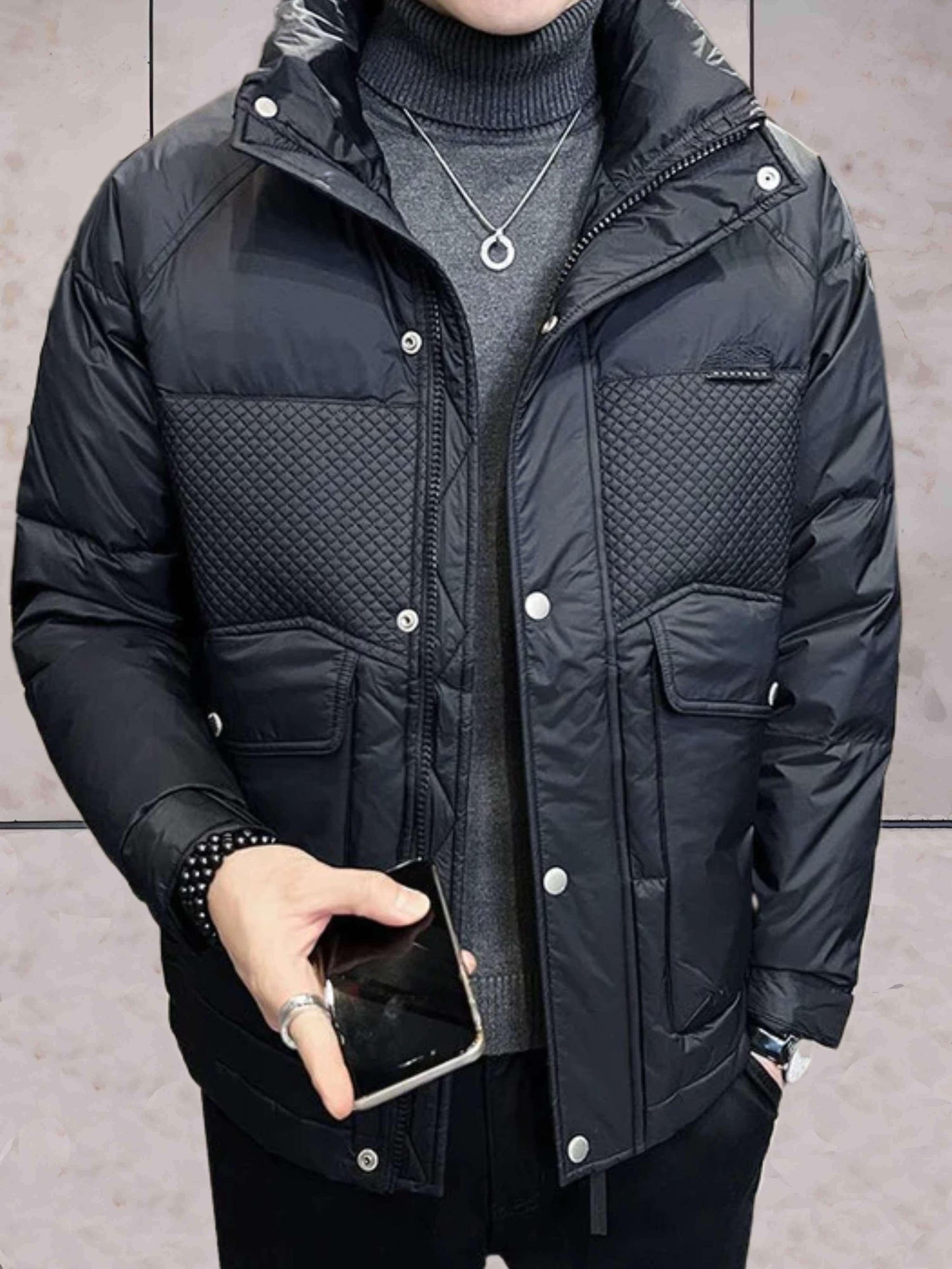 Rody - casual en warm gewatteerd bomberjack met hoge hals, rits en knoopsluiting