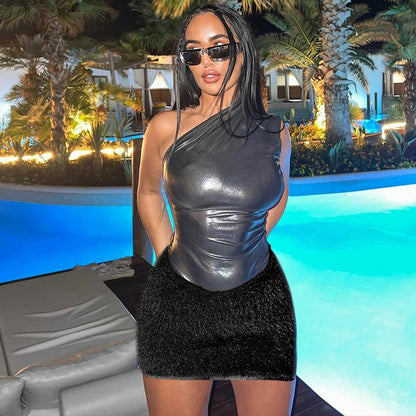 Metallic one shoulder two piece set