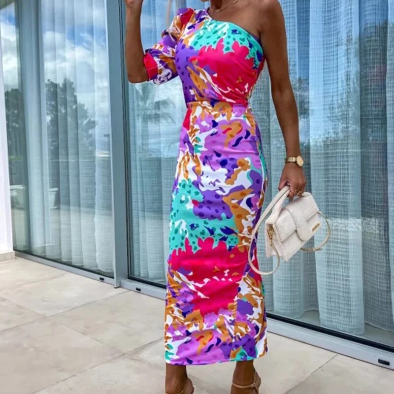 Susan - Stijlvolle en Comfortabele Zomerse One-Shoulder Jurk met Pofmouwen voor Vrouwen