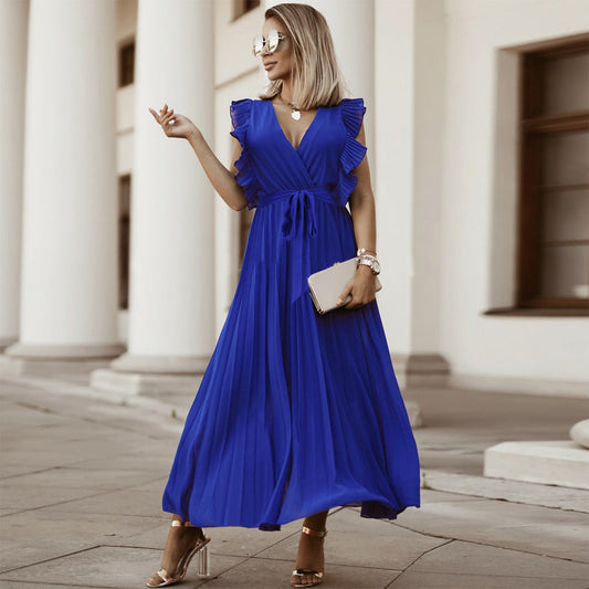 Blauwe maxi plissé jurk