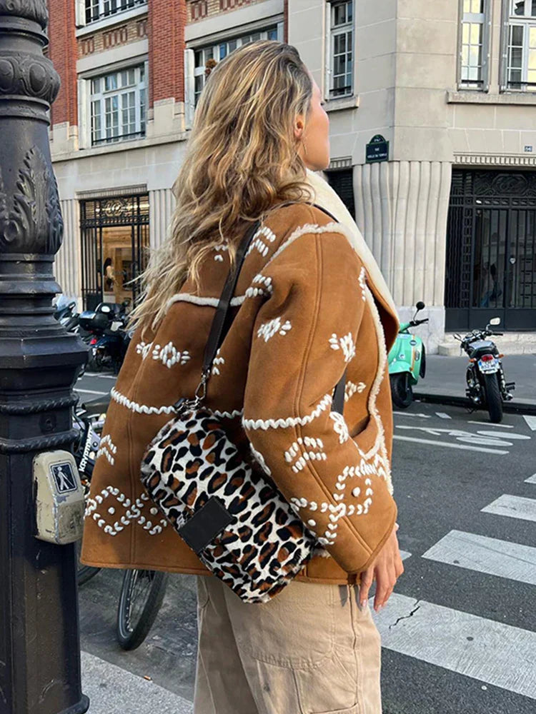 Oliva - Warme Jas met Revers, lange mouwen Vintage-Trend