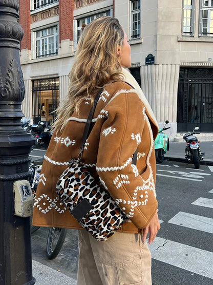 Oliva - Warme Jas met Revers, lange mouwen Vintage-Trend
