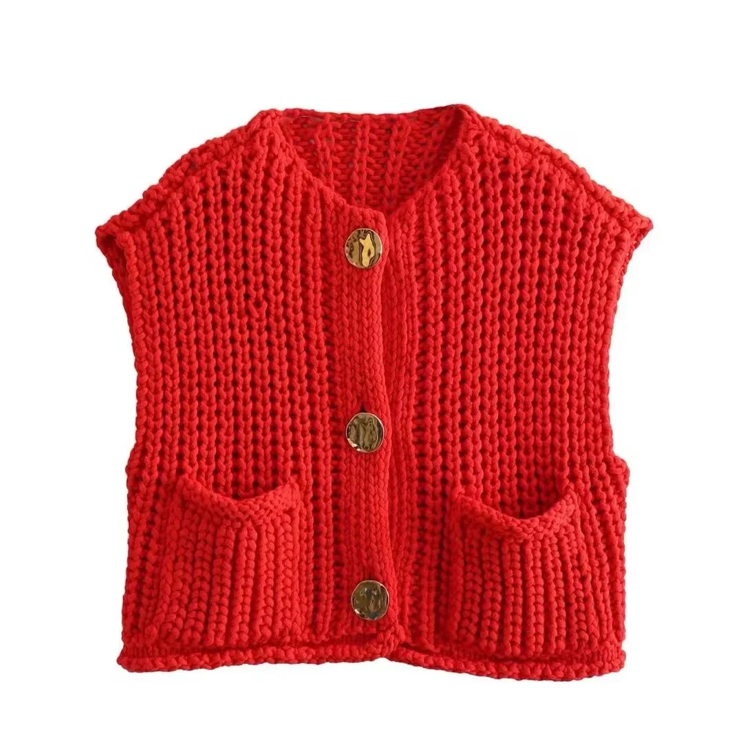 Celina Gebreide Cardigan | Elegant gebreid mouwloos vest met knopen voor dames