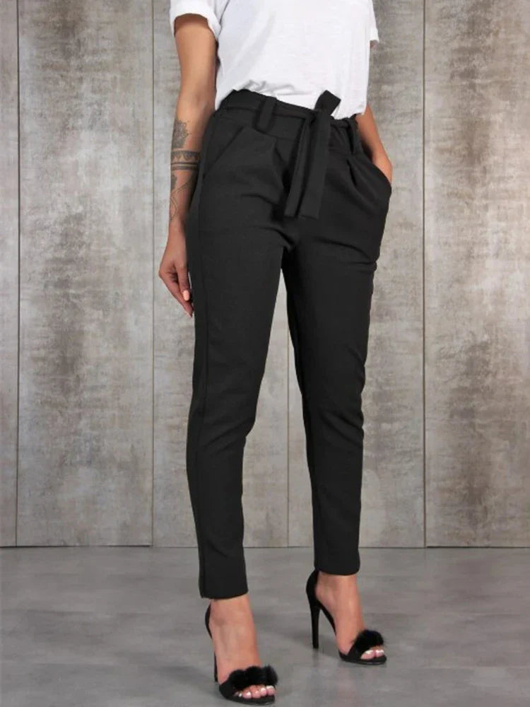Viola High Waist Broek | Elegante, stijlvolle, smal gesneden damesbroek met riem