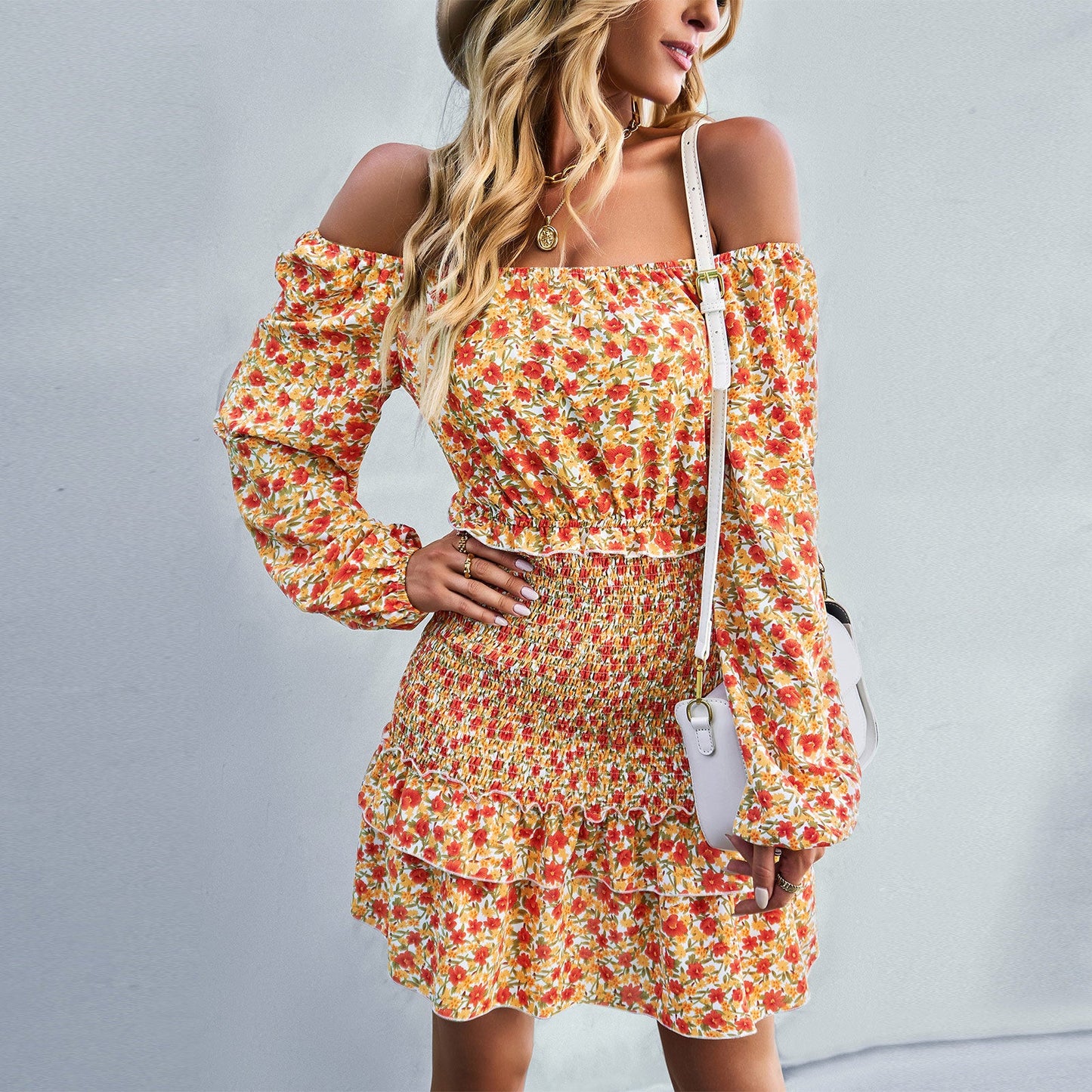 Off-shoulder jurk met bloemenprint
