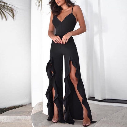 Zwarte jumpsuit met splitten